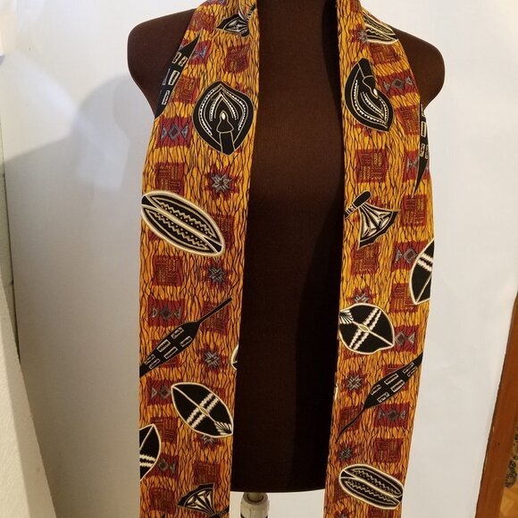 Hand Crafted Ankara Head Wrap Mask and Earrings Burgundy Gold Black 3-pieces - Picture 6 of 8